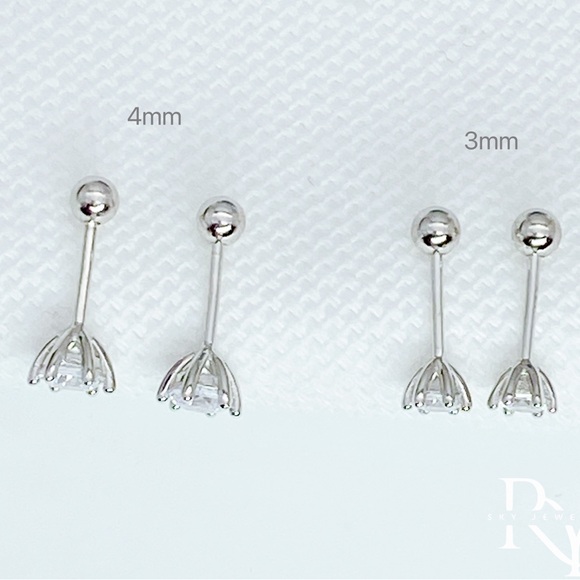 Solid Silver 6 prongs CZ Diamond Stud Screw bakcks Earrings-ESB022 Silver 3mm - Picture 8 of 10